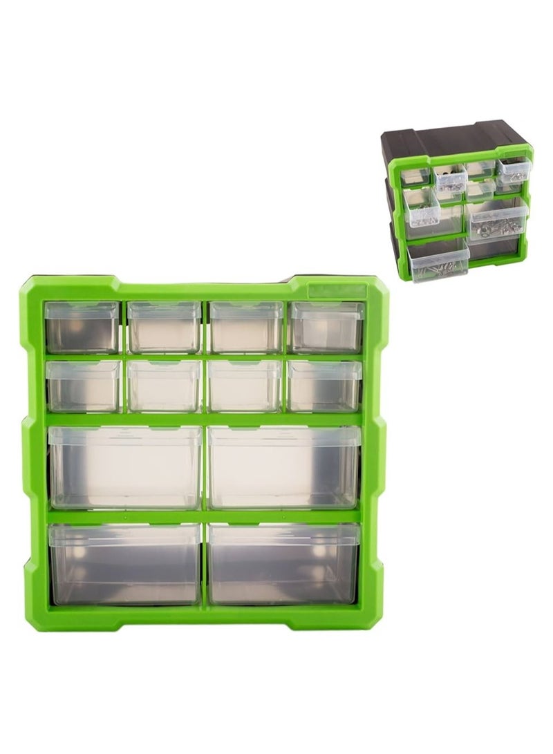 Tool Box with 12 Compartment Drawer Parts Storage Organizer Carry Case Cabinet Home Workshop Garage Tool Box Nail Screw DIY Craft Hobby  - Image 1