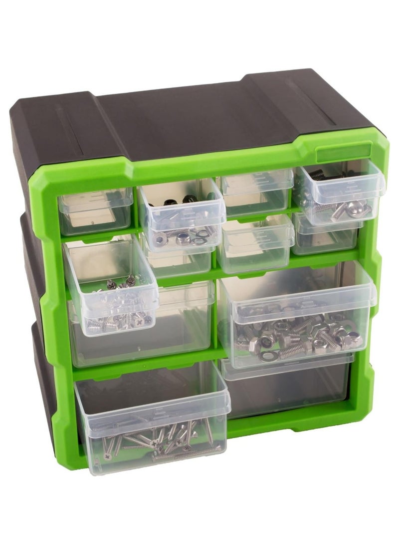 Tool Box with 12 Compartment Drawer Parts Storage Organizer Carry Case Cabinet Home Workshop Garage Tool Box Nail Screw DIY Craft Hobby  - Image 3