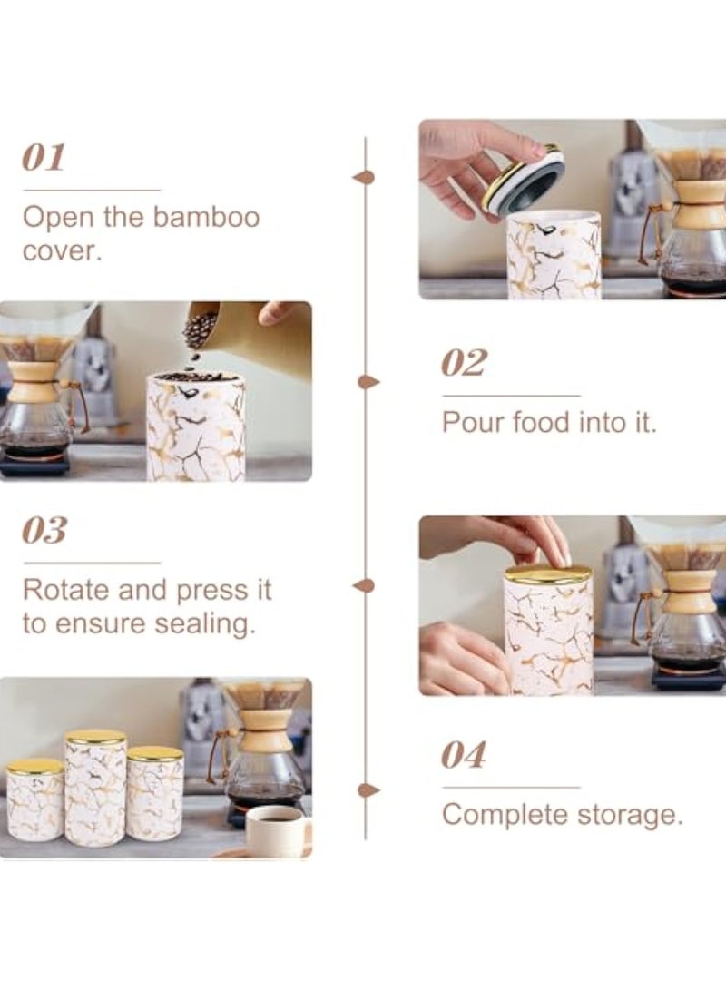 Arabest Ceramic Canister Set for Kitchen Countertop - A Set of 3 Kitchen Canisters with Tiered Shelf, Airtight Countertop Flour and Sugar Containers, Coffee and Tea Storage (White) - Image 2