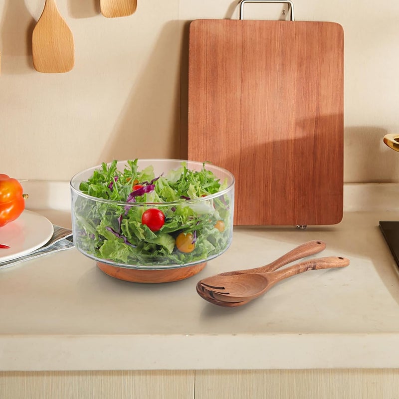 MDLUU Large Glass Salad Bowl with Wood Utensils Set, Serving Bowls for Salad, Layered Fruit Trifle - Image 5