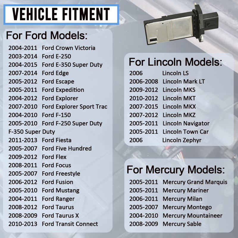RLP Mass Air Flow Sensor MAF Sensor Compatible with Ford Escape Expedition Explorer F150 F250 F350 Lincoln MKX MKZ Navigator Town Car Mercury Mariner Mountaineer Replaces 3L3Z-12B579-BA MAF0012 - Image 5