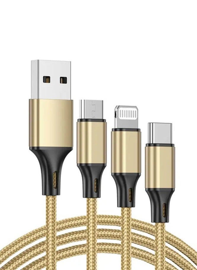 Festive Gallery 3 in 1 Charging Cable, Multi Charging Cable 1.2M Multi Charger Cable Fast Charging with Type-C, Micro USB and iPhone Port, Compatible with iPhone 14 13 Galaxy S20 S9 & Micro USB 1 Meter ( Gold ) - Image 2