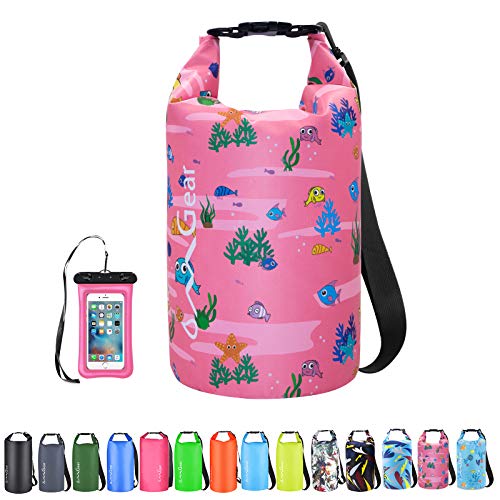 OMGear Waterproof Dry Bag Backpack Waterproof Phone Pouch 40L/30L/20L/10L/5L Floating Dry Sack for Kayaking Boating Sailing Canoeing Rafting Hiking Camping Outdoors Activities (pink fish, 5L) - Image 1