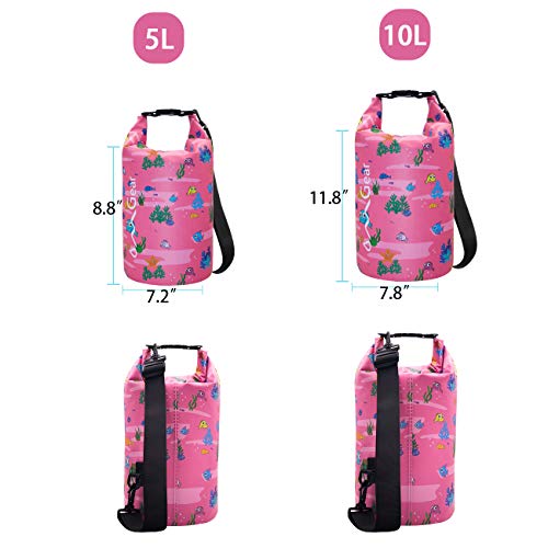 OMGear Waterproof Dry Bag Backpack Waterproof Phone Pouch 40L/30L/20L/10L/5L Floating Dry Sack for Kayaking Boating Sailing Canoeing Rafting Hiking Camping Outdoors Activities (pink fish, 5L) - Image 2