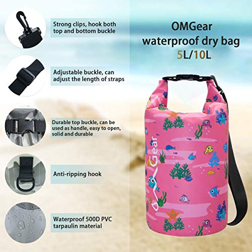 OMGear Waterproof Dry Bag Backpack Waterproof Phone Pouch 40L/30L/20L/10L/5L Floating Dry Sack for Kayaking Boating Sailing Canoeing Rafting Hiking Camping Outdoors Activities (pink fish, 5L) - Image 3