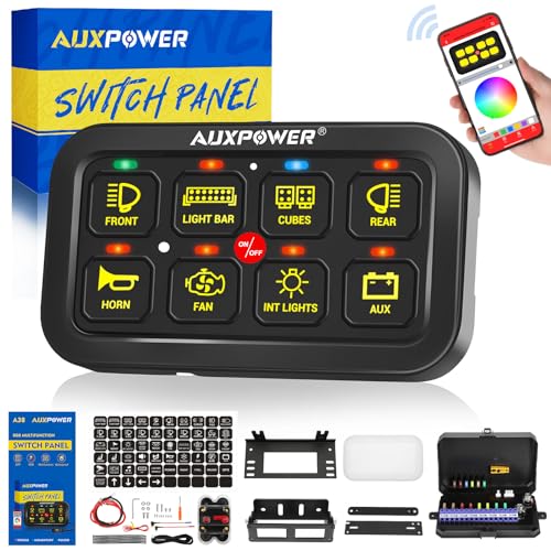 Auxpower RGB 8 Gang Switch Panel with App Control Turn On/Off Momentary Pulsed Multifunction 12V Switch Panel for Truck Circuit Control Relay System Switch Panel Waterproof for Car Boat Truck RV - Image 1