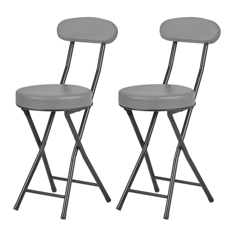 fusehome Cushioned Padded Folding Stools, Folding Bar Stool with Backrest, 220lb Capacity, 19 Inch Collapsible Round Portable Foldable Chair for Outdoor Indoor Kitchen Camping Fishing (Grey, 2 Pack) - Image 1