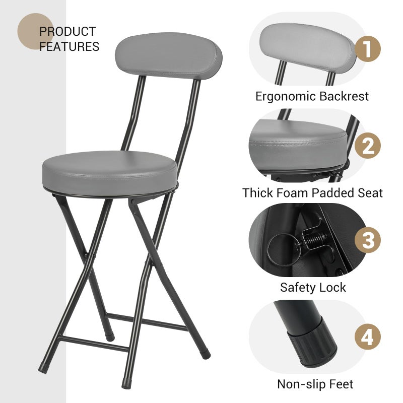 fusehome Cushioned Padded Folding Stools, Folding Bar Stool with Backrest, 220lb Capacity, 19 Inch Collapsible Round Portable Foldable Chair for Outdoor Indoor Kitchen Camping Fishing (Grey, 2 Pack) - Image 4