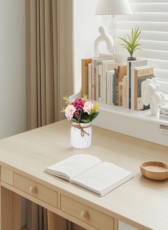 Avxdbr Artificial Hydrangea with Vase Mini Fake Flower Balls Flowers Decoration Fake Plant in Vase for Table Home Office Desktop Decorations - Image 5