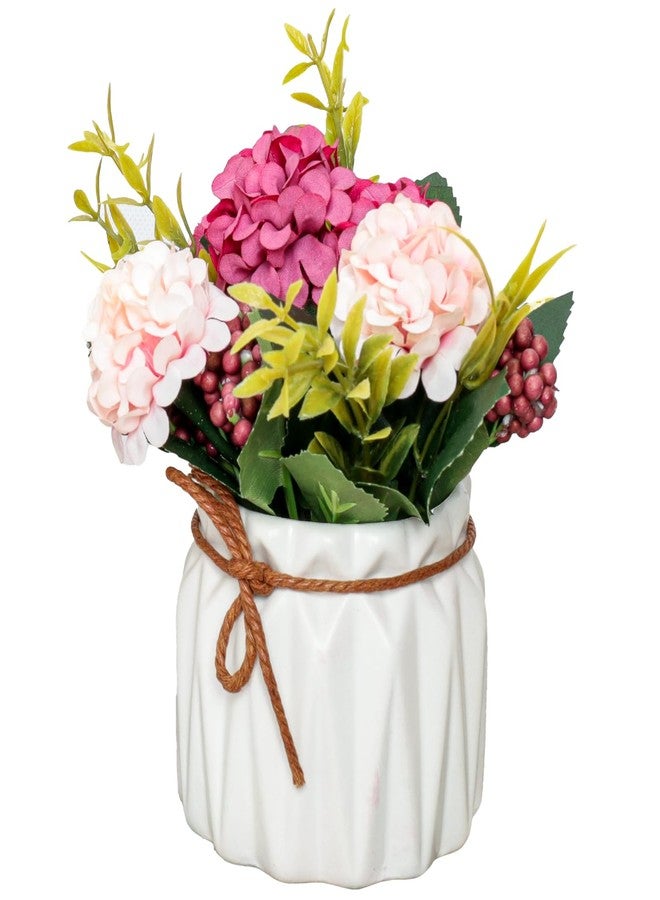 Avxdbr Artificial Hydrangea with Vase Mini Fake Flower Balls Flowers Decoration Fake Plant in Vase for Table Home Office Desktop Decorations - Image 1