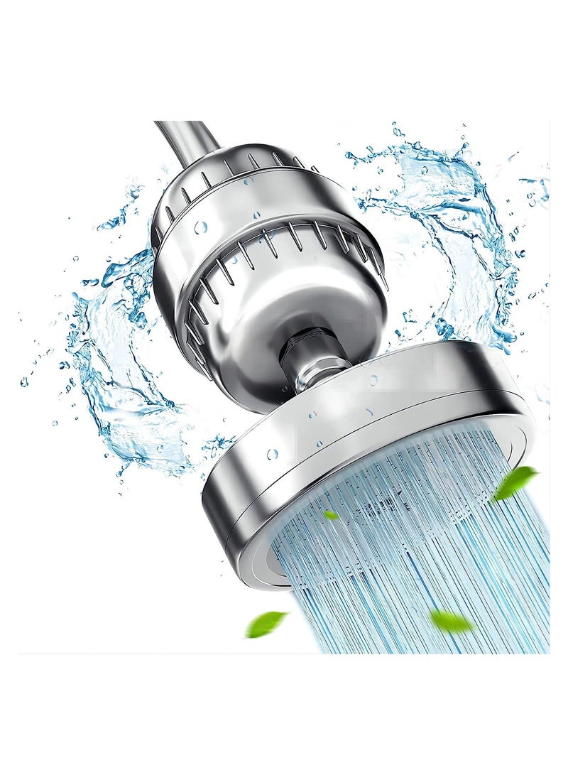 Shower Filtered Shower Head Set, Removes Chlorine and Harmful Substances, High Pressure Rainfall Shower Head, Shower Filter & Shower Head, Silver - Image 1