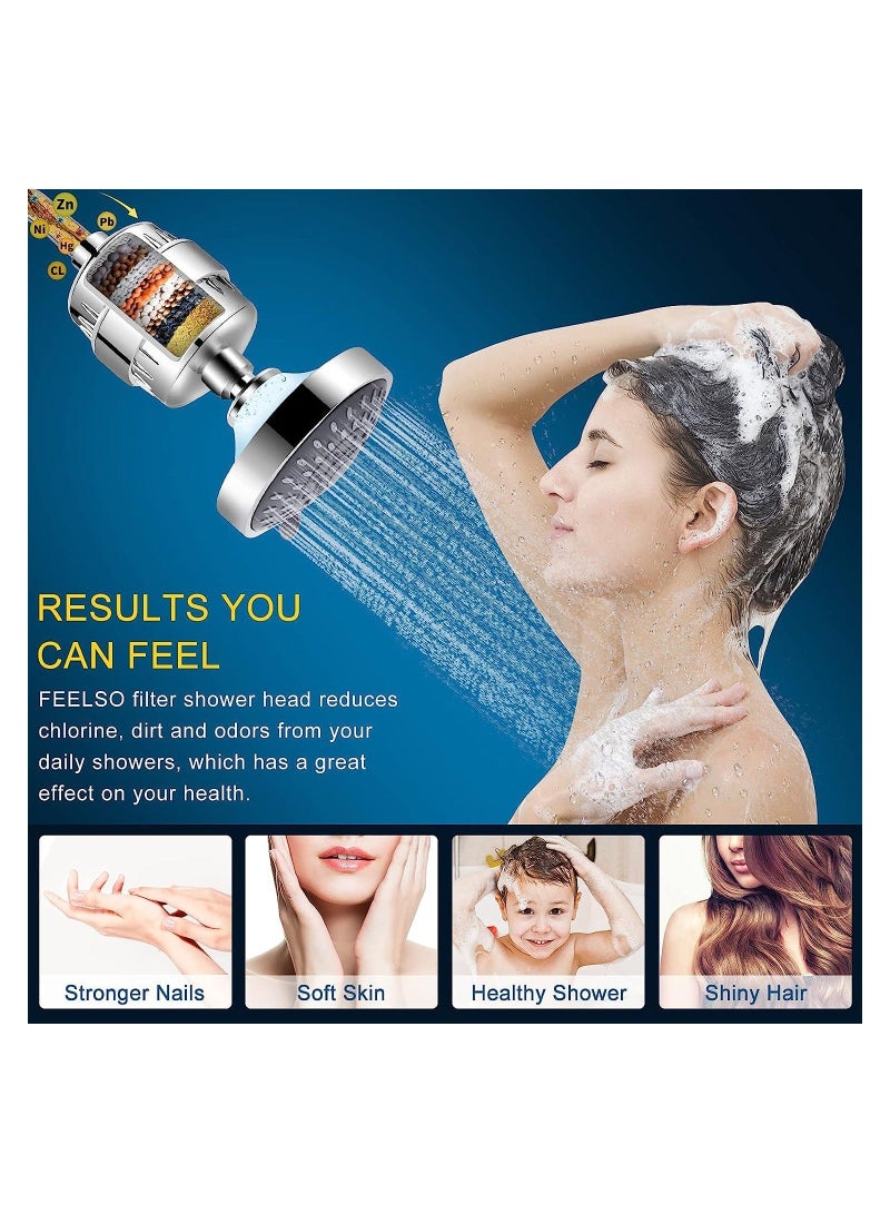 Shower Filtered Shower Head Set, Removes Chlorine and Harmful Substances, High Pressure Rainfall Shower Head, Shower Filter & Shower Head, Silver - Image 3