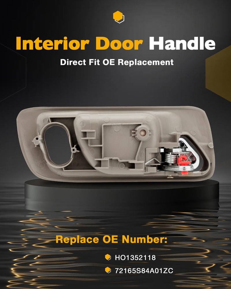 Gledewen Driver Door Handle, Compatible with 1998-2002 Honda Accord, 1999-2004 Honda Odyssey, Front Left Interior Door Handle Beige Bezel with Chrome Lever, OE# 72165S84A01ZC HO1352118, Inside With Lock Hole - Image 3