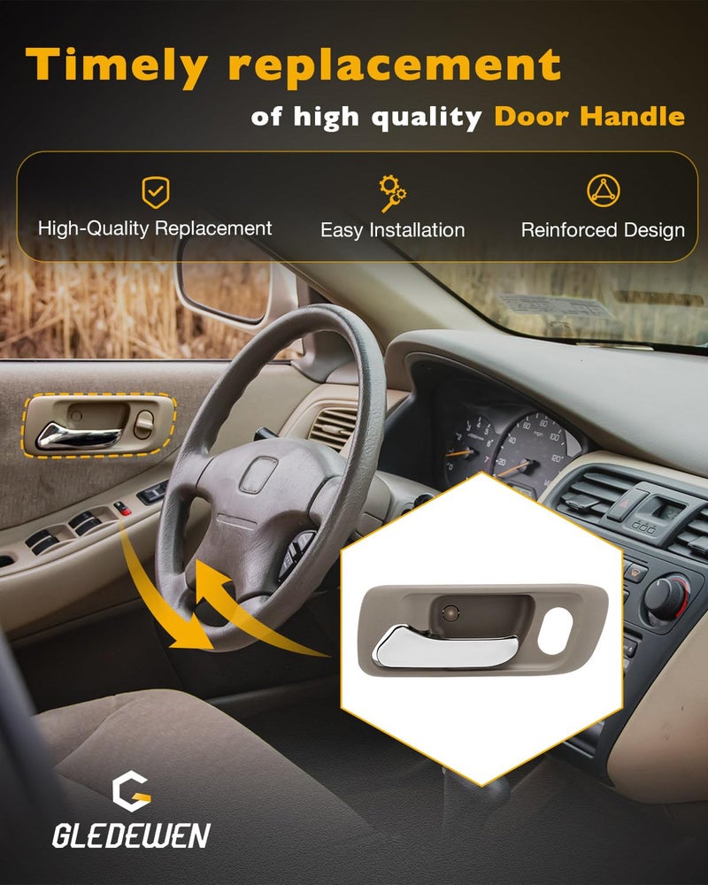 Gledewen Driver Door Handle, Compatible with 1998-2002 Honda Accord, 1999-2004 Honda Odyssey, Front Left Interior Door Handle Beige Bezel with Chrome Lever, OE# 72165S84A01ZC HO1352118, Inside With Lock Hole - Image 5