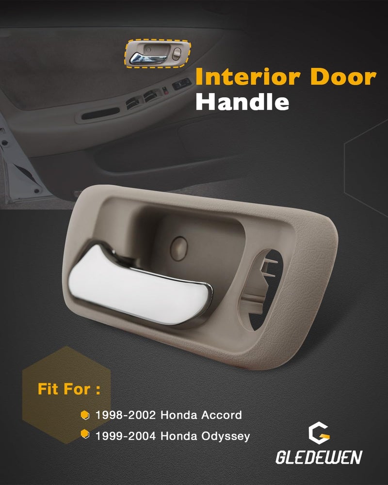 Gledewen Driver Door Handle, Compatible with 1998-2002 Honda Accord, 1999-2004 Honda Odyssey, Front Left Interior Door Handle Beige Bezel with Chrome Lever, OE# 72165S84A01ZC HO1352118, Inside With Lock Hole - Image 2