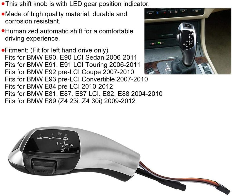 woobles Gear Shift Knob Head Shift Lever, LHD Automatic LED Gear Shift Knob Retrofit Kit for E90 E92 E84 E89 for F30 Style (Silver Plating) Silver plating - Image 3
