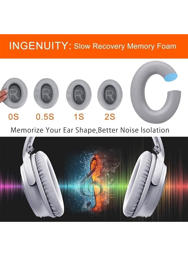 erorex Cushions Replacement Ear Pads Kit Professional Replacement Earpads Cushions For Qc35 Qc35Ii Headphones Ear Pads With Softer Leather Noise Isolation Foam Added Thickness Silver  - Image 2