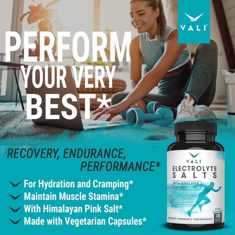 VALI Electrolyte Salts, Replacement Minerals for Hydration Health, Fluid Loss Recovery, Running & Sport Stamina - Sodium, Potassium, Magnesium, Calcium, Vitamin D3, Himalayan Pink Salt, 120 Capsules - Image 4