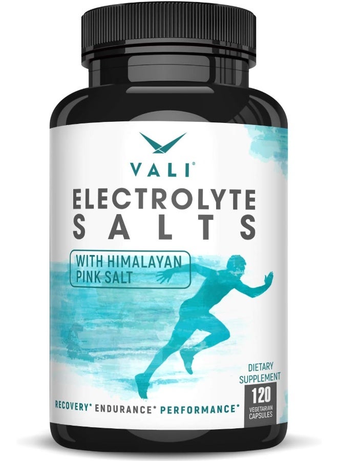 VALI Electrolyte Salts, Replacement Minerals for Hydration Health, Fluid Loss Recovery, Running & Sport Stamina - Sodium, Potassium, Magnesium, Calcium, Vitamin D3, Himalayan Pink Salt, 120 Capsules - Image 1