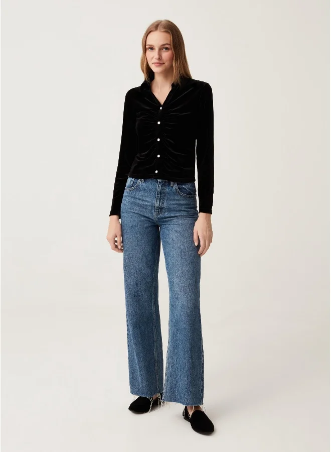 Ovs Ovs Womens Velvet Shirt With Jewel Buttons