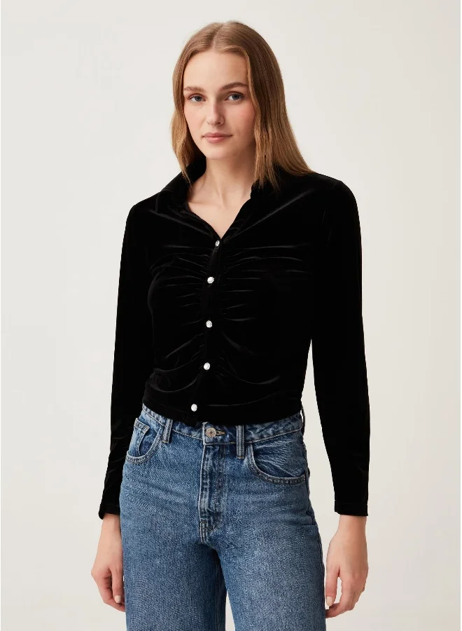 Ovs Ovs Womens Velvet Shirt With Jewel Buttons