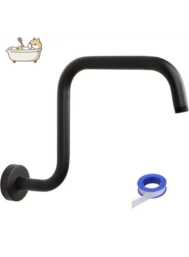 Matte Black 13 Inch S Shaped Stainless Steel Shower Extension Arm With Flange And Teflon Tape High Rise G1 2 Connection - Image 1