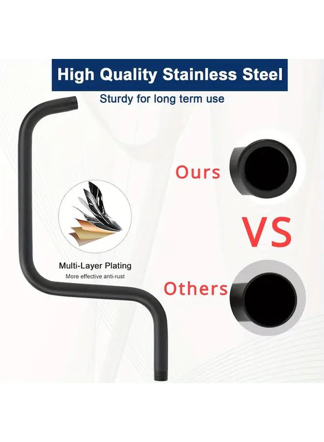 Matte Black 13 Inch S Shaped Stainless Steel Shower Extension Arm With Flange And Teflon Tape High Rise G1 2 Connection - Image 4