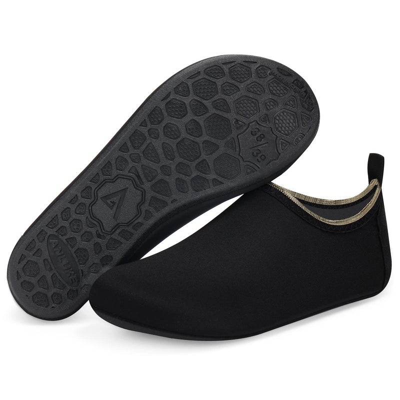 ANLUKE Water Shoes Barefoot Aqua Yoga Socks Quick-Dry Beach Swim Surf Shoes for Women Men Black 38/39 - Image 1