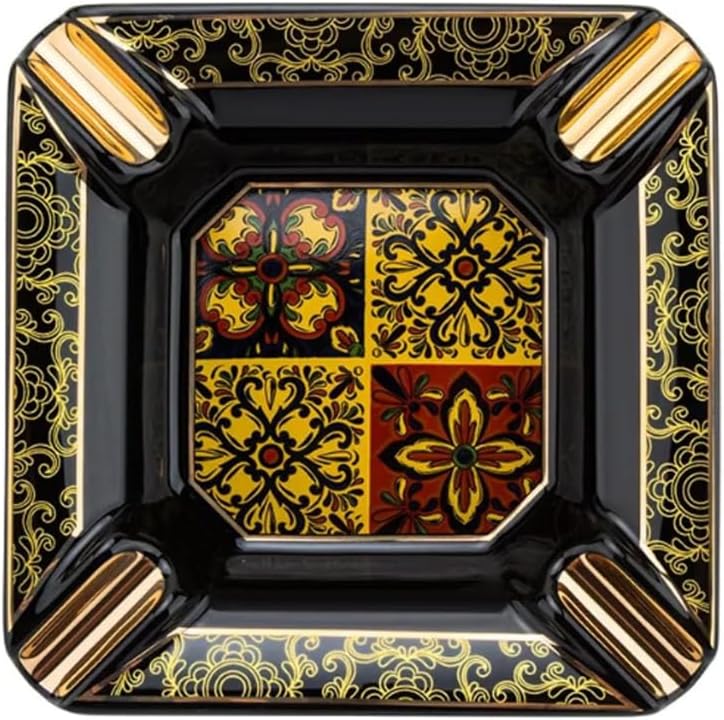 CIGAR 1815 Ceramic Painted Large Capacity 4 - Slot Ashtray , Black - Image 1