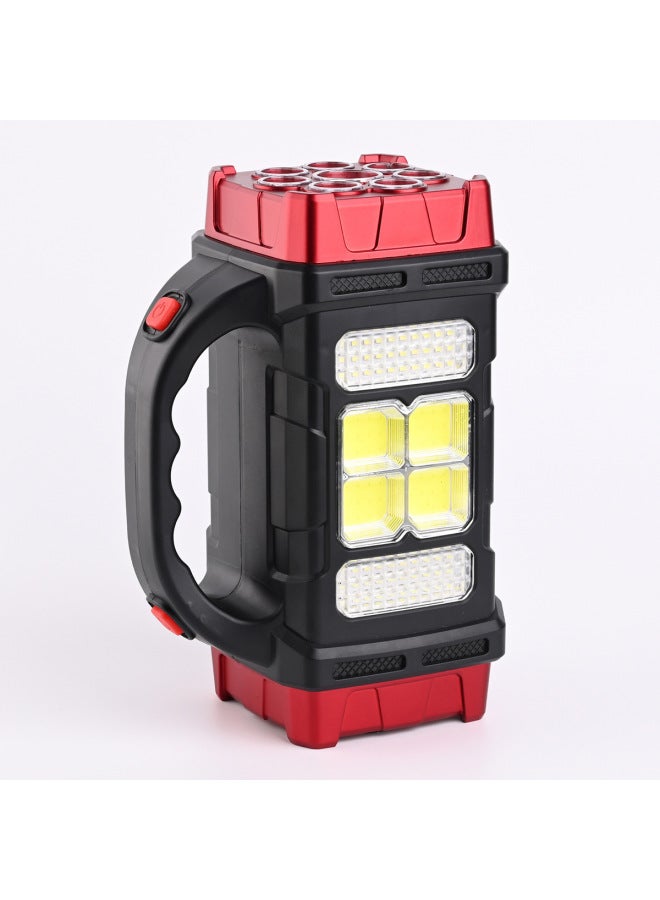 Multi-function COB Outdoor Emergency Portable Searchlight Solar USB Rechargeable Camping Outdoor Lighting Flashlight-Color:2678 Small Red  - Image 1