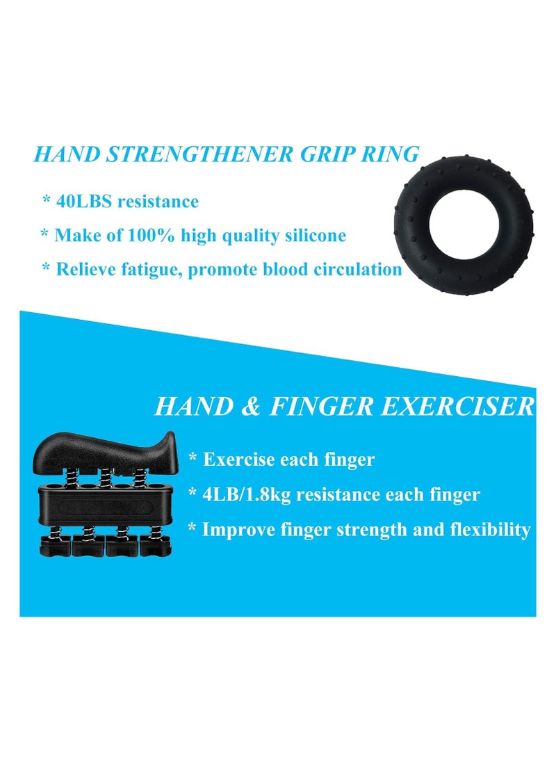 HIAS 5Piece Hand Grip Strength Trainer Set – Adjustable Hand Grip Exerciser (11-132 lbs) with Finger Stretcher, Finger Exerciser, Grip Ring, Stress Ball & Storage Bag – Strength Training Equipment for Hand, Finger, Wrist & Forearm  - Image 4