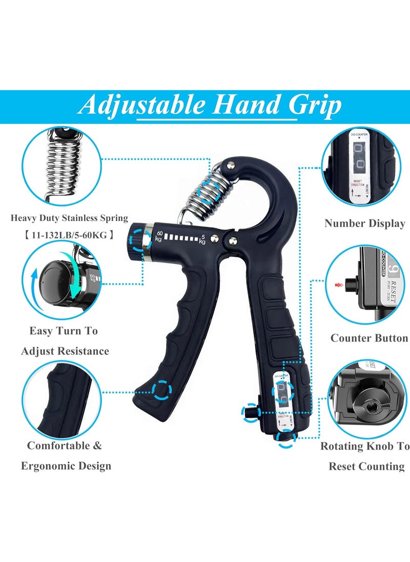HIAS 5Piece Hand Grip Strength Trainer Set – Adjustable Hand Grip Exerciser (11-132 lbs) with Finger Stretcher, Finger Exerciser, Grip Ring, Stress Ball & Storage Bag – Strength Training Equipment for Hand, Finger, Wrist & Forearm  - Image 2