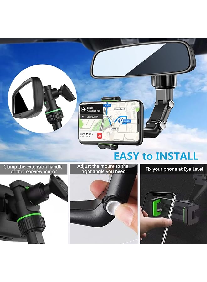 Rearview Mirror Phone Mount Holder, 360° Rotating, Multifunctional, Universal For All Smartphones, Car Phone Holder - Image 5