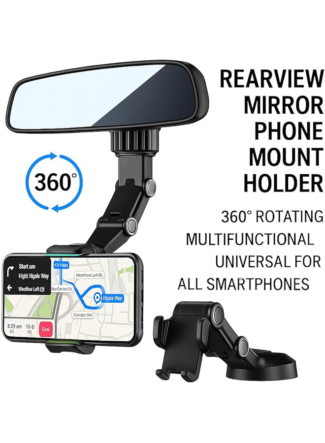 Rearview Mirror Phone Mount Holder, 360° Rotating, Multifunctional, Universal For All Smartphones, Car Phone Holder - Image 2