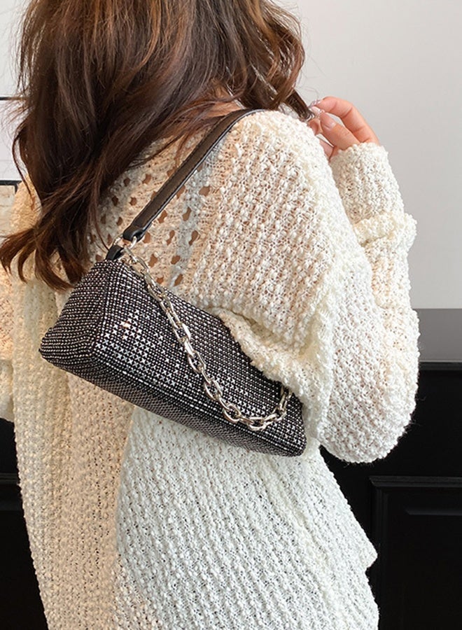 BLLE ROWN Black Rhinestone Evening Bag for Ladies Luxury Bling Party Crossbody Handbag with Chain Glamorous Ladies Shoulder Bag Perfect for Weddings & Special Events - Image 1