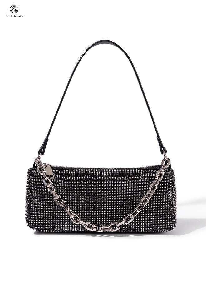 BLLE ROWN Black Rhinestone Evening Bag for Ladies Luxury Bling Party Crossbody Handbag with Chain Glamorous Ladies Shoulder Bag Perfect for Weddings & Special Events - Image 3