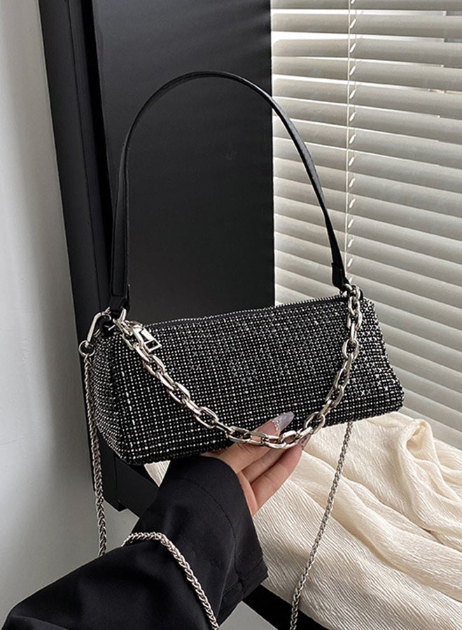 BLLE ROWN Black Rhinestone Evening Bag for Ladies Luxury Bling Party Crossbody Handbag with Chain Glamorous Ladies Shoulder Bag Perfect for Weddings & Special Events - Image 2