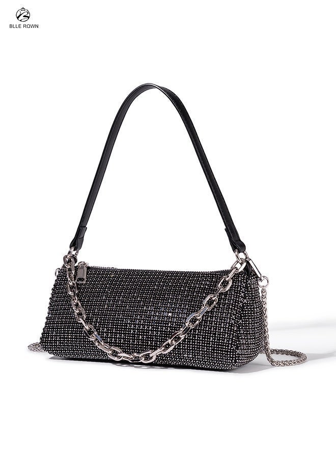 BLLE ROWN Black Rhinestone Evening Bag for Ladies Luxury Bling Party Crossbody Handbag with Chain Glamorous Ladies Shoulder Bag Perfect for Weddings & Special Events - Image 5