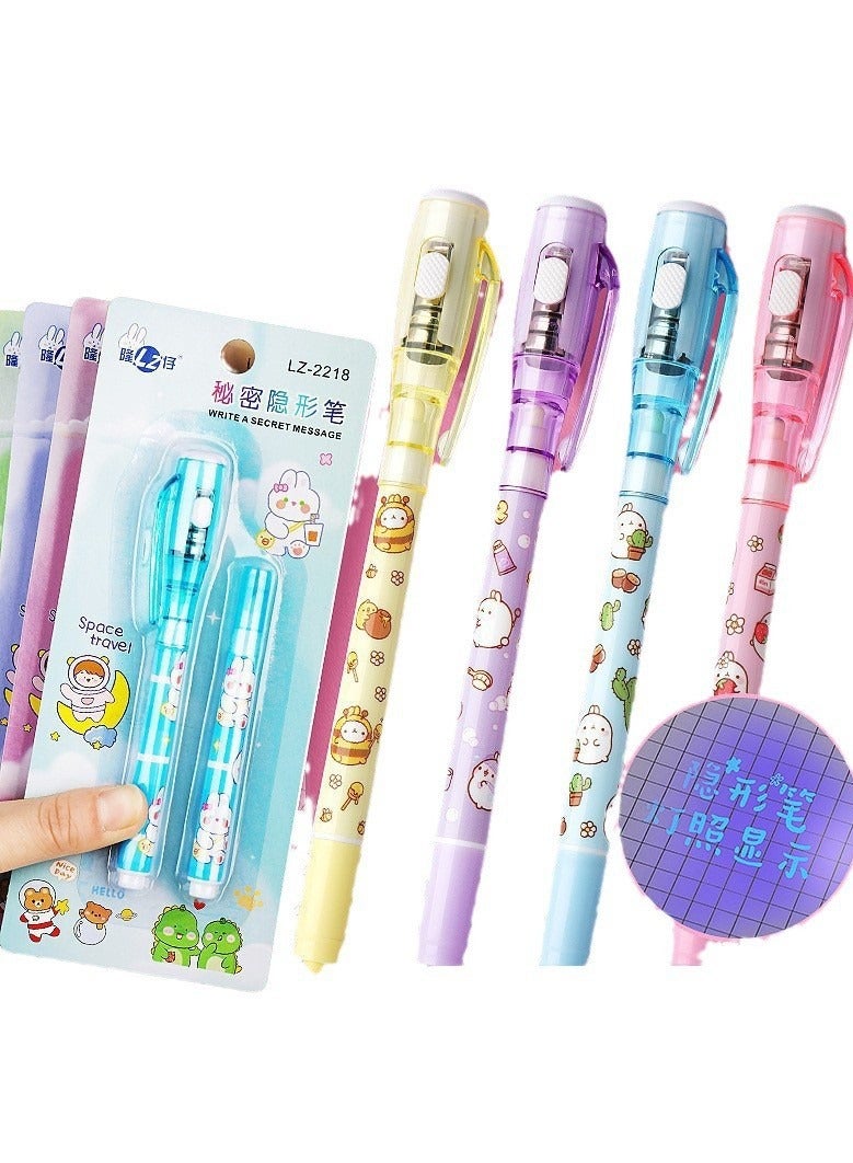 Generic Magic invisible light pen four-piece set handwriting disappearing marker cute cartoon fluorescent neutral pen suitable for children and adults, disappearing ink for secret notes  - Image 1
