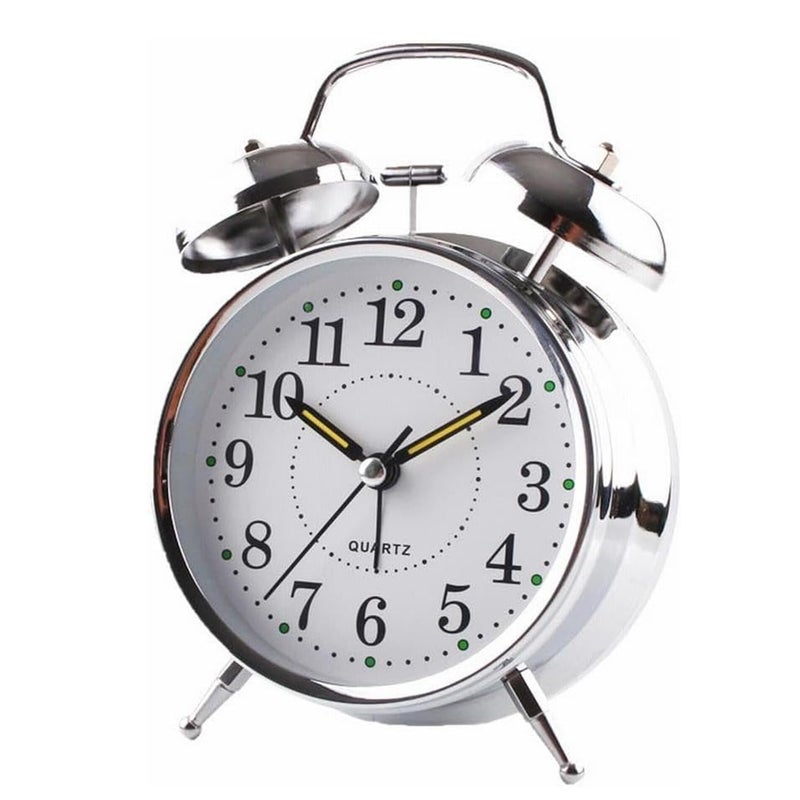 VARNITYA VARNITYA Analog Alarm Clock for Heavy Sleepers Study Table Vintage Watch Clocks for Student Adults Bedroom Silver 