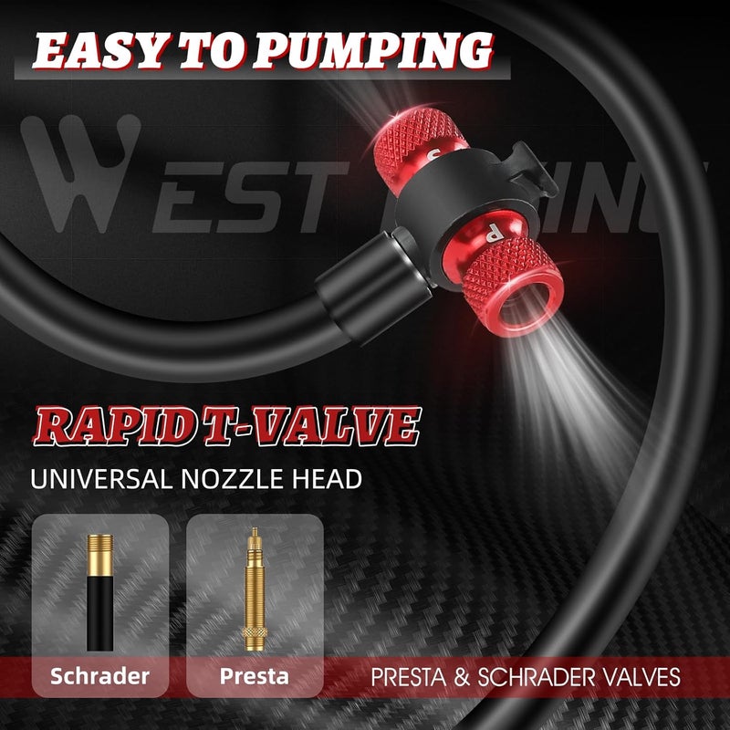 West Biking High Pressure Aluminum Alloy Bike Floor Pump - 260 PSI with Pressure Gauge - Image 4
