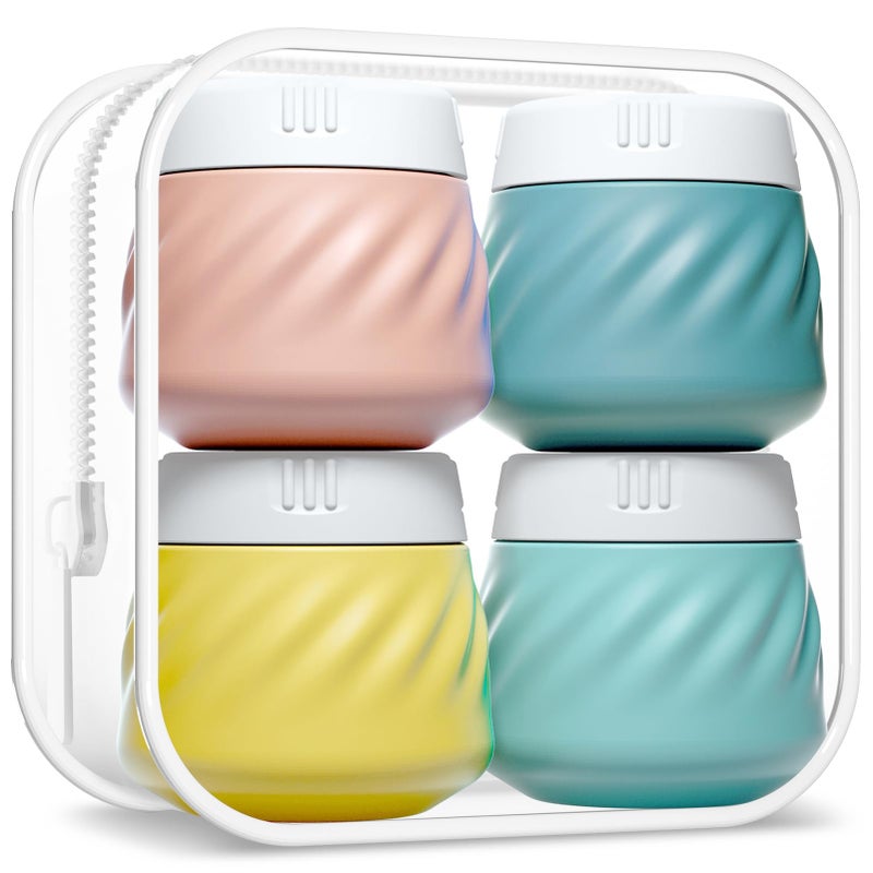 Gemice Silicone Cream Jars TSA Approved Travel Size Containers with Toiletry Bag Wide Mouth Leakproof Travel Accessories with Lid for Cosmetic Cream 4 Pack