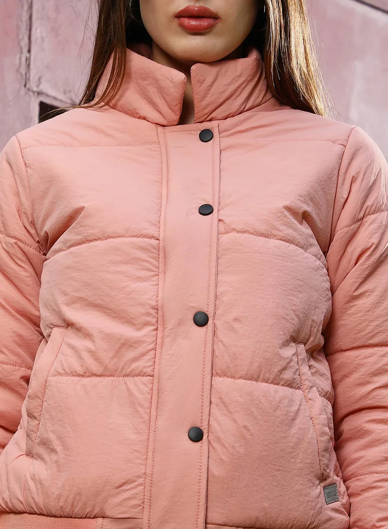 Pinacolada  Women's Salmon Pink Solid Puffer Jacket for Women | Best Price UAE