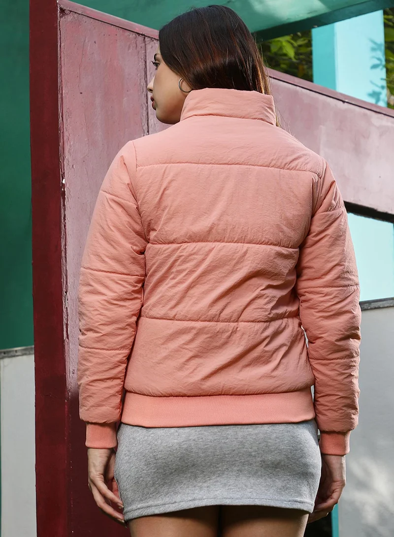 Pinacolada  Women's Salmon Pink Solid Puffer Jacket for Women | Best Price UAE