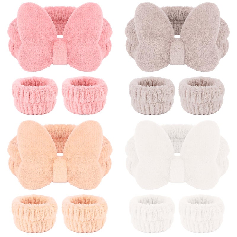 CAVETEE Spa Headband for Washing Face, 4 Pack Fuzzy Skincare Cute Butterfly Hair Band for Shower Yoga Beauty Soft Makeup Skin Care Hair Accessories for Women - Image 1