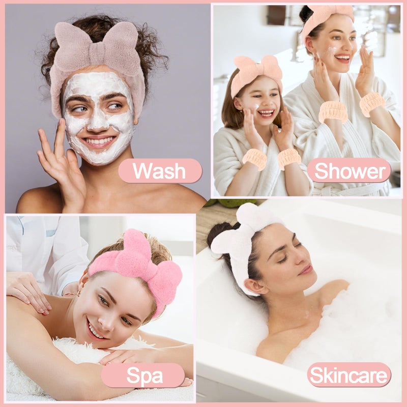 CAVETEE Spa Headband for Washing Face, 4 Pack Fuzzy Skincare Cute Butterfly Hair Band for Shower Yoga Beauty Soft Makeup Skin Care Hair Accessories for Women - Image 3