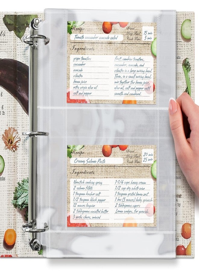 CraftSaints 50 Pockets Full Size 4x6 for 8.5x11 (Pack of 25) Recipe Card Protectors Top-Loading Crystal Clear Recipe Card Sleeves with 2 Pockets for 3 Ring Binder, Plastic Index Card Protector for Cookbook - Image 1