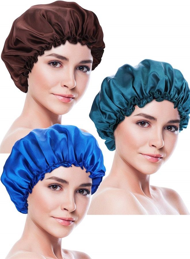 Blulu 3 قطع غطاء رأس ساتان ليلي ناعم للنوم للشعر للنساء والفتيات (S، أزرق ملكي، بني، أزرق داكن) - Image 1