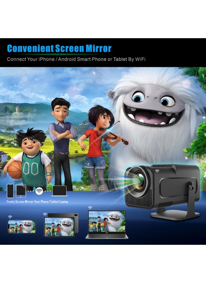 HY320 Mini Portable Auto Keystone Projector, 4K FHD 1080P Smart Projector Support 10000 Lumens with WiFi 6, BT 5.0, 180 Degree Rotation, Built-in Android 11.0 EU PLUG