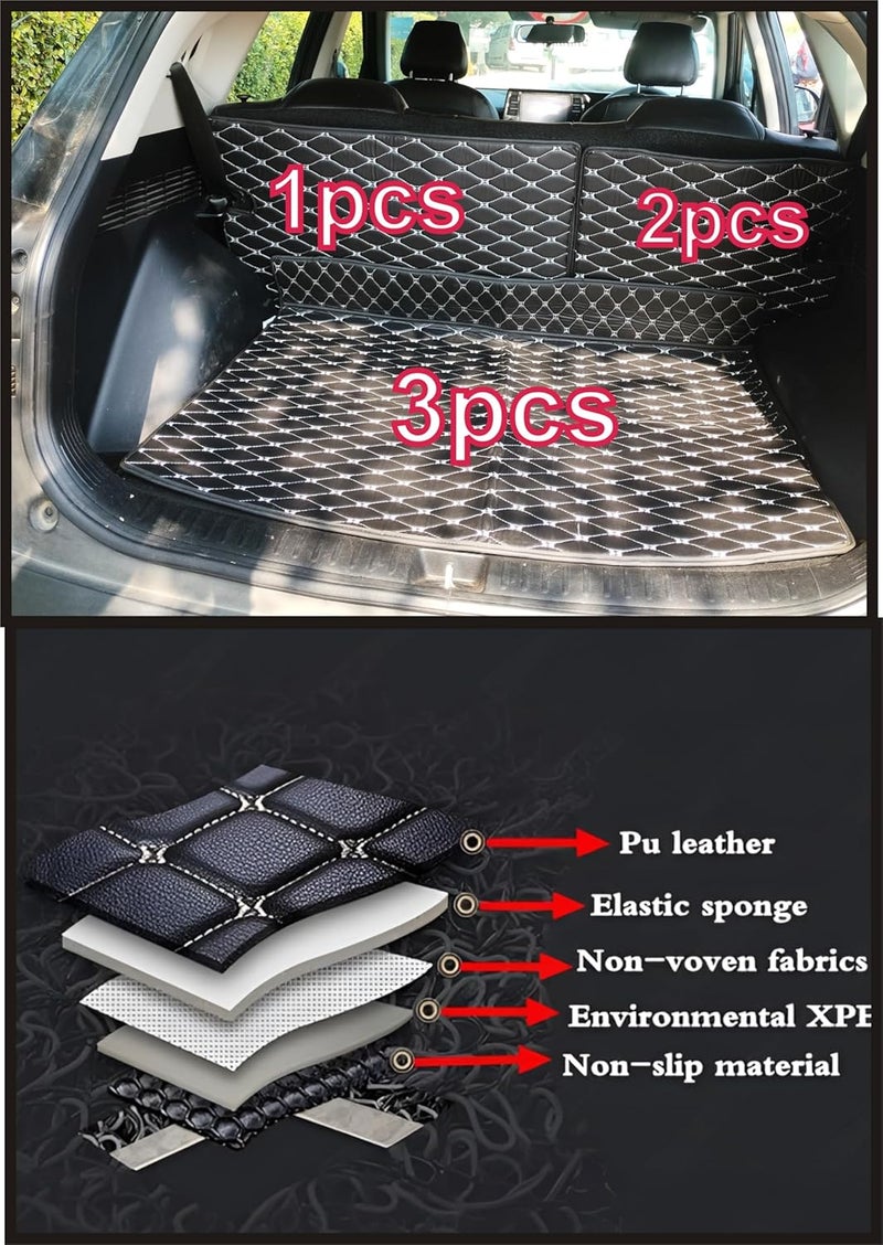 MATLE Premium 7D Boot/Trunk Mats Compatible for Alcazar ||Luxury Leather Double Layered||Complete Set 3 PCS||100% Waterproof and Washable (Black with Silver) - Image 4